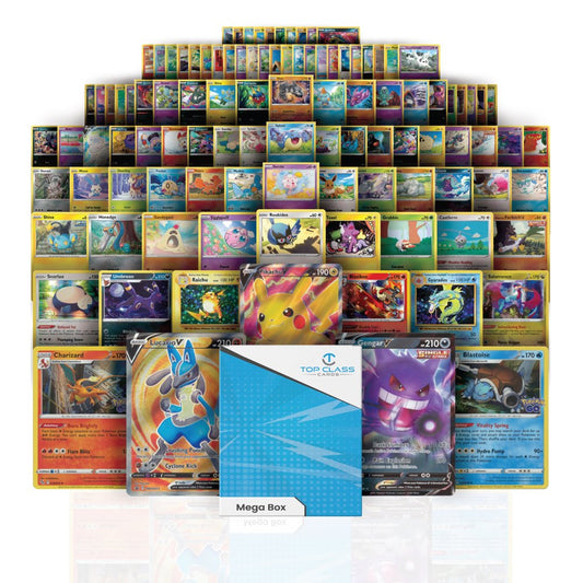 Top Class Cards Mega Box | 100 Cards | 3 Guaranteed Ultra Rares | 7 Holo Cards | Compatible with Pokemon Cards