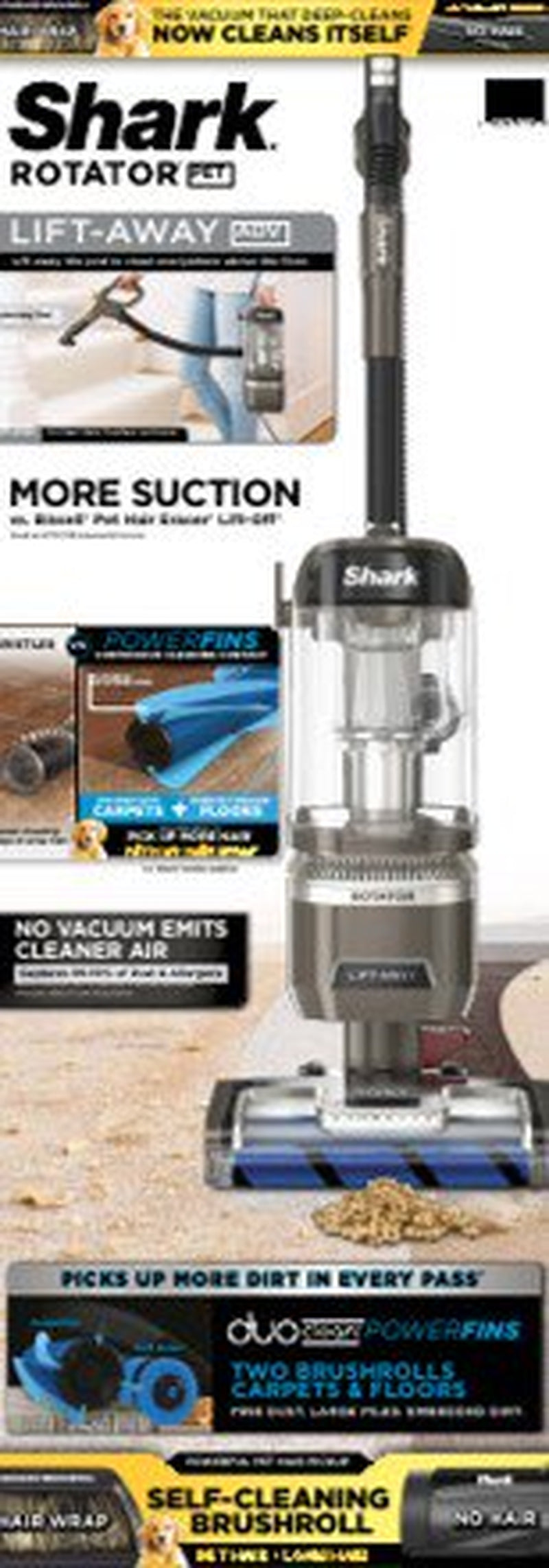 Shark® Rotator® Lift-Away® Upright Vacuum with DuoClean® PowerFins® and Self-Cleaning Brushroll, LA500WM