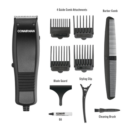 Conair Professional Men'S Haircut Kit, 10 Piece Kit with Basic Clipper, Guide Combs, & Accessories, HC93W