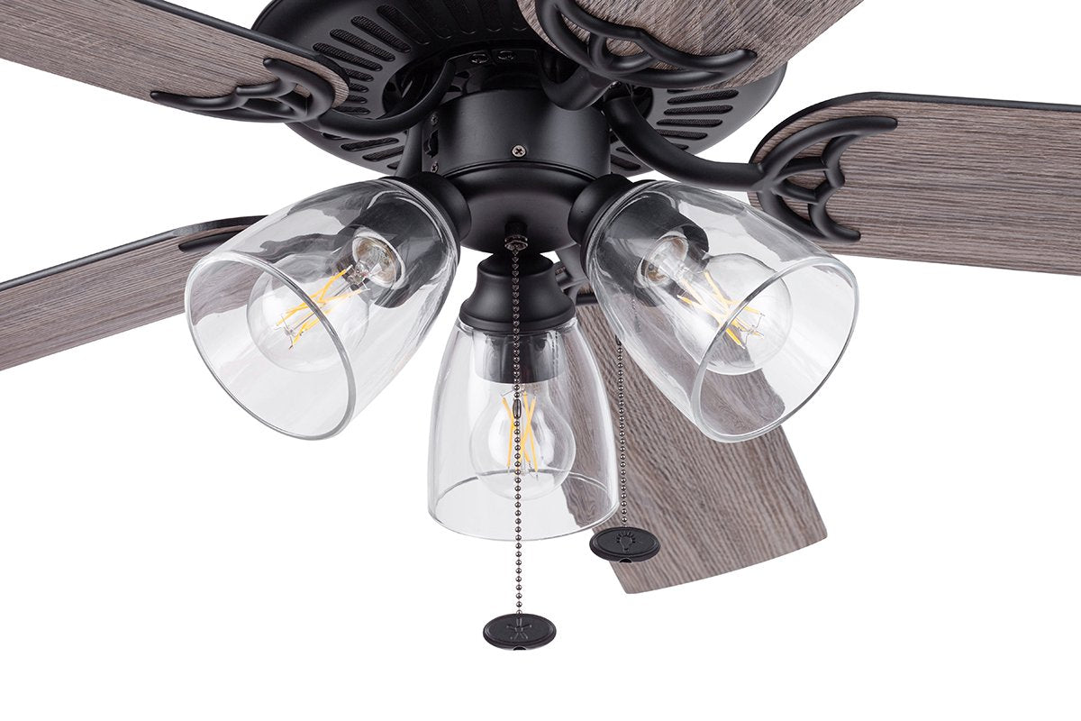 Better Homes & Gardens 52" Matte Black Ceiling Fan with Light, 5 Blades, Pull Chains & Reverse Airflow