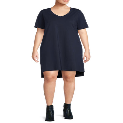  Women'S plus Size V-Neck T-Shirt Dress with High Low Hem