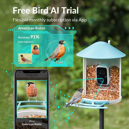 Bird Feeder with Camera, Netvue Birdfy Smart Bird Feeder Christmas Gift Box with Greeting Card, Blue