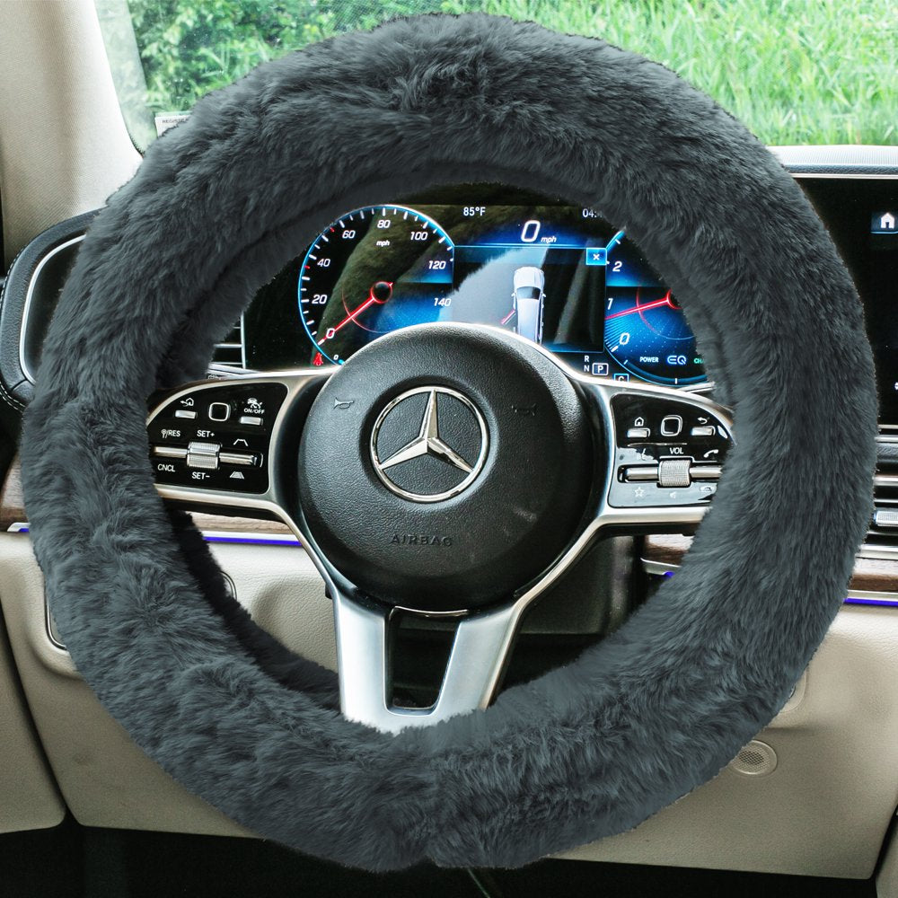  Faux Rabbit Fur Cozy Soft Fluffy Fuzzy Universal Fit Plush Steering Wheel Cover for Car, SUV, Van, Truck - Beige FH2016BEIGE