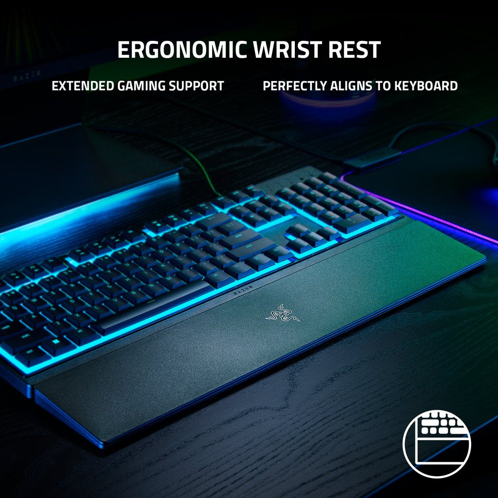 Razer Ornata V3 X Full-Size Wired Membrane Gaming Keyboard for PC, Chroma RGB, Wrist Rest, Black