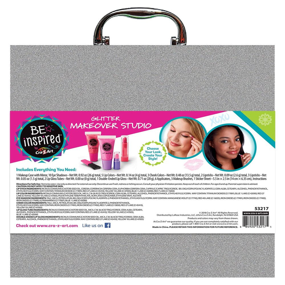 Cra-Z-Art Be Inspired Glitter Makeover Studio with Case, Multicolor Makeup Set, Ages 8 and up