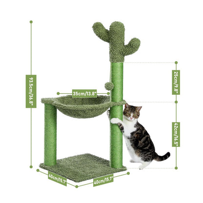 Pawz Road Cactus Cat Scratching Post 33" Large Cat Scratcher with Large Hammock for All Indoor Cats,Green