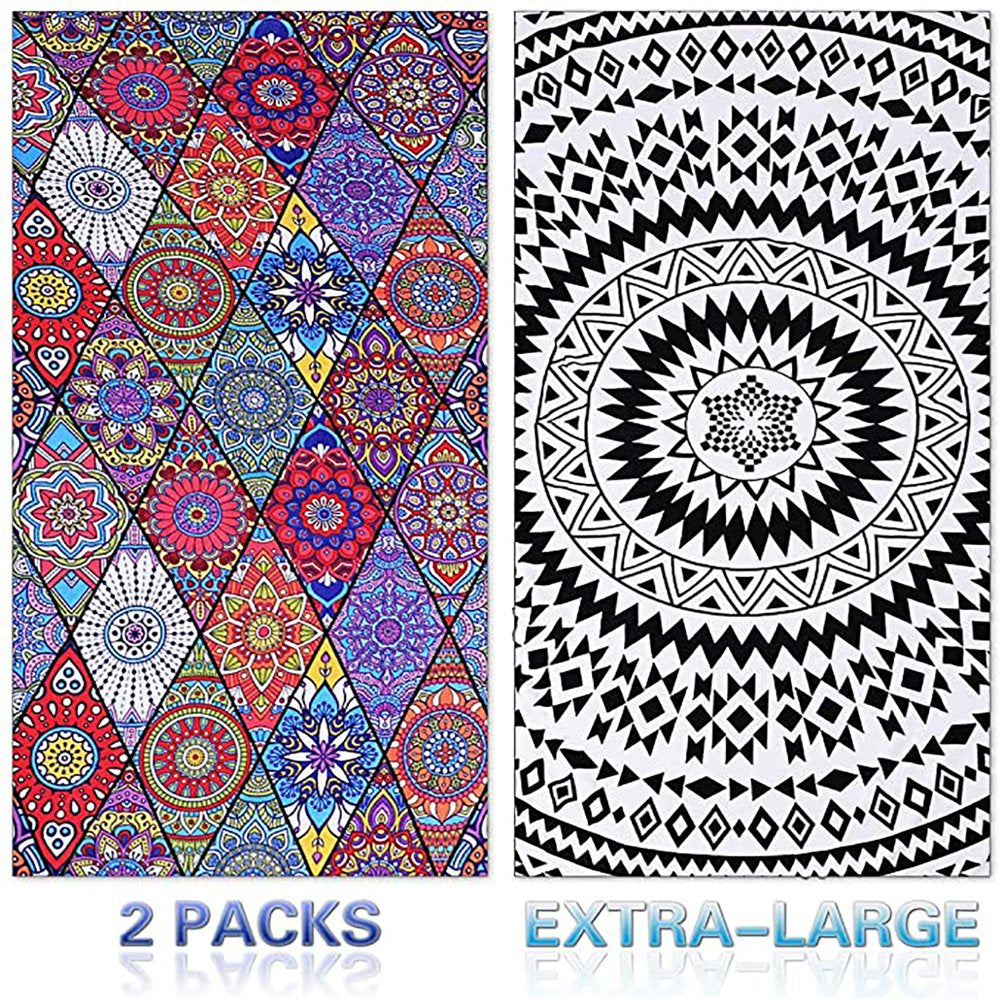 2 Pack Oversized Beach Towel Clearance , Extra Large Fast Quick Dry Sand Free Proof Mat Travel Stuff Cool Pool Microfiber Towel for Adults Men Women Mom Dad Funny Gift , 74"X36"-Boho Stripe