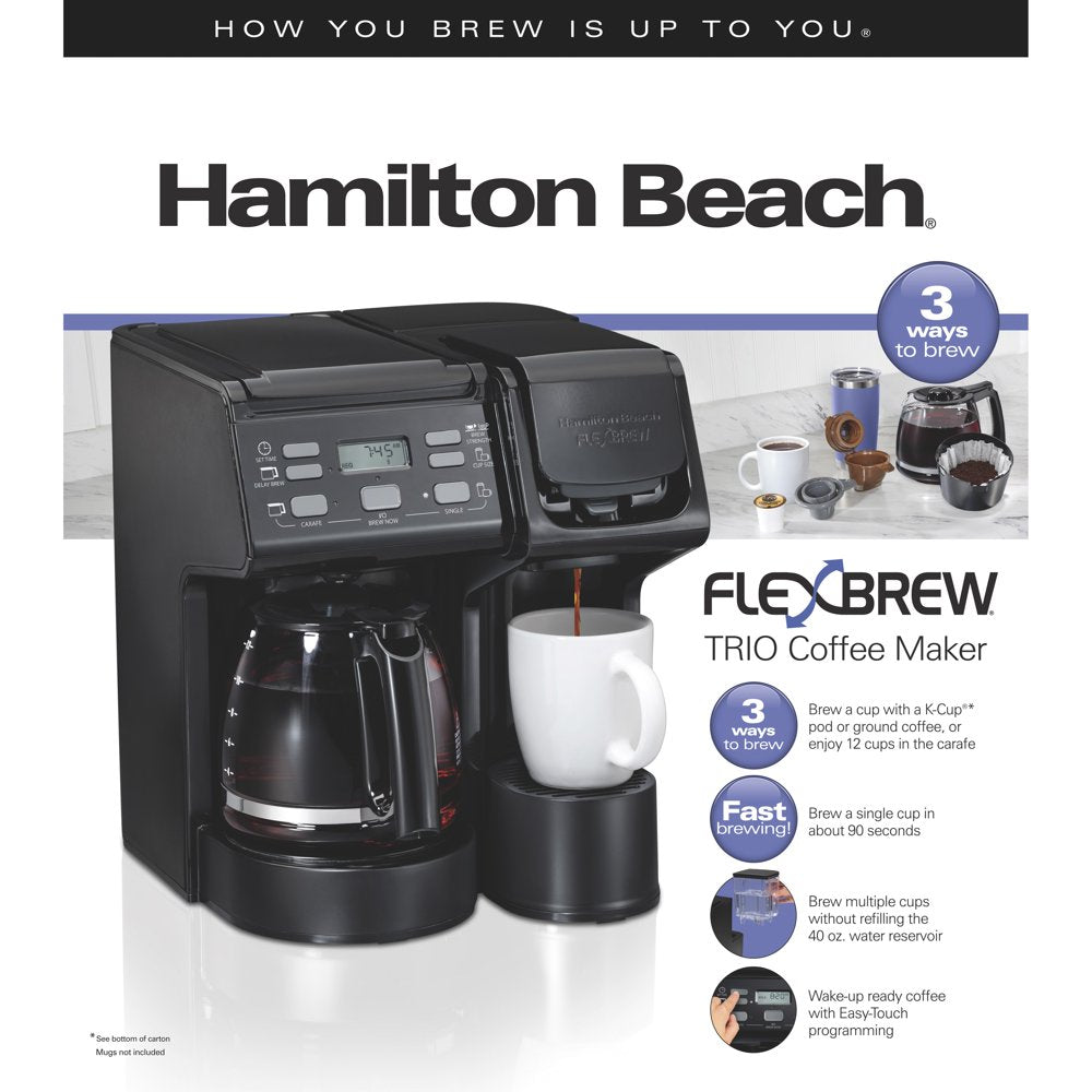 Hamilton Beach FlexBrew Trio Coffee Maker, Single Serve or 12 Cups, Black, 49904