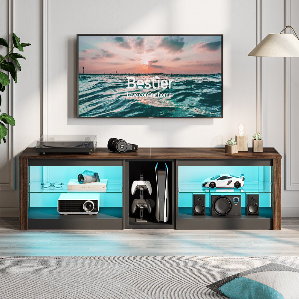 Bestier TV Stand for Tvs up to 70 Inch with LED Lights Entertainment Center for PS5 Walnut