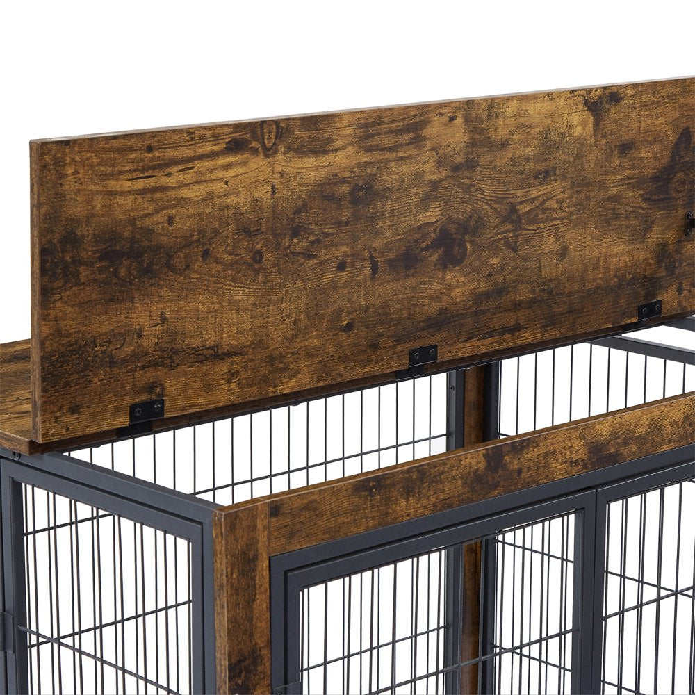 Pefilos 27 Inches Dog Crate Rustic Style Furniture Dog Cage Crate with Double Doors and Lift Top Heavy-Duty Kennel, Brown