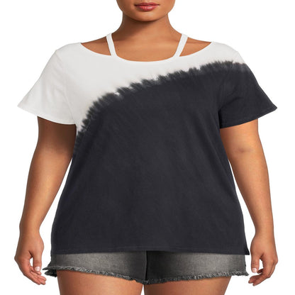  Women's Plus Size Cut Out Neck Short Sleeve Top