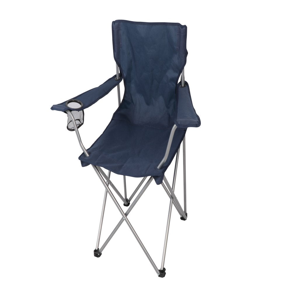  Basic Quad Folding Camp Chair with Cup Holder, Blue, Adult use