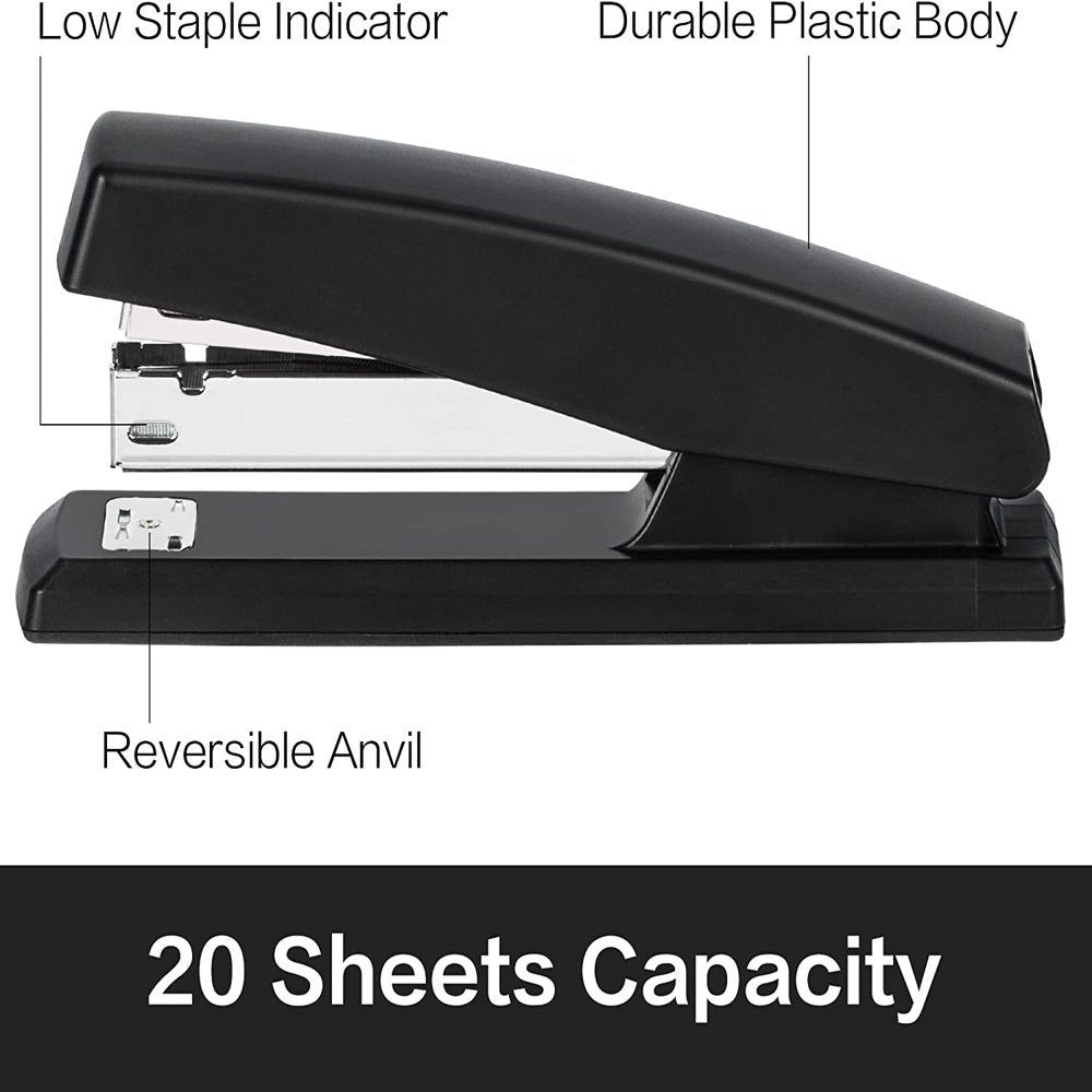 Desktop Stapler, Office Stapler, 20 Sheet Capacity, Includes 1000 Staples and Staple Remover, Black