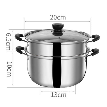 Pot Steamer Cooking Steam Food Vegetable Pan Steamers Cooker Stock Set Stainless Cookware Steel Soup Layer 2 Saucepan