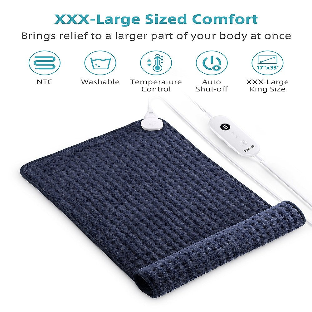 HOMECH Heating Pad for Back Pain and Cramps Relief, 17"x33" x0.4" Size Auto shut, Blue, FSA Eligible