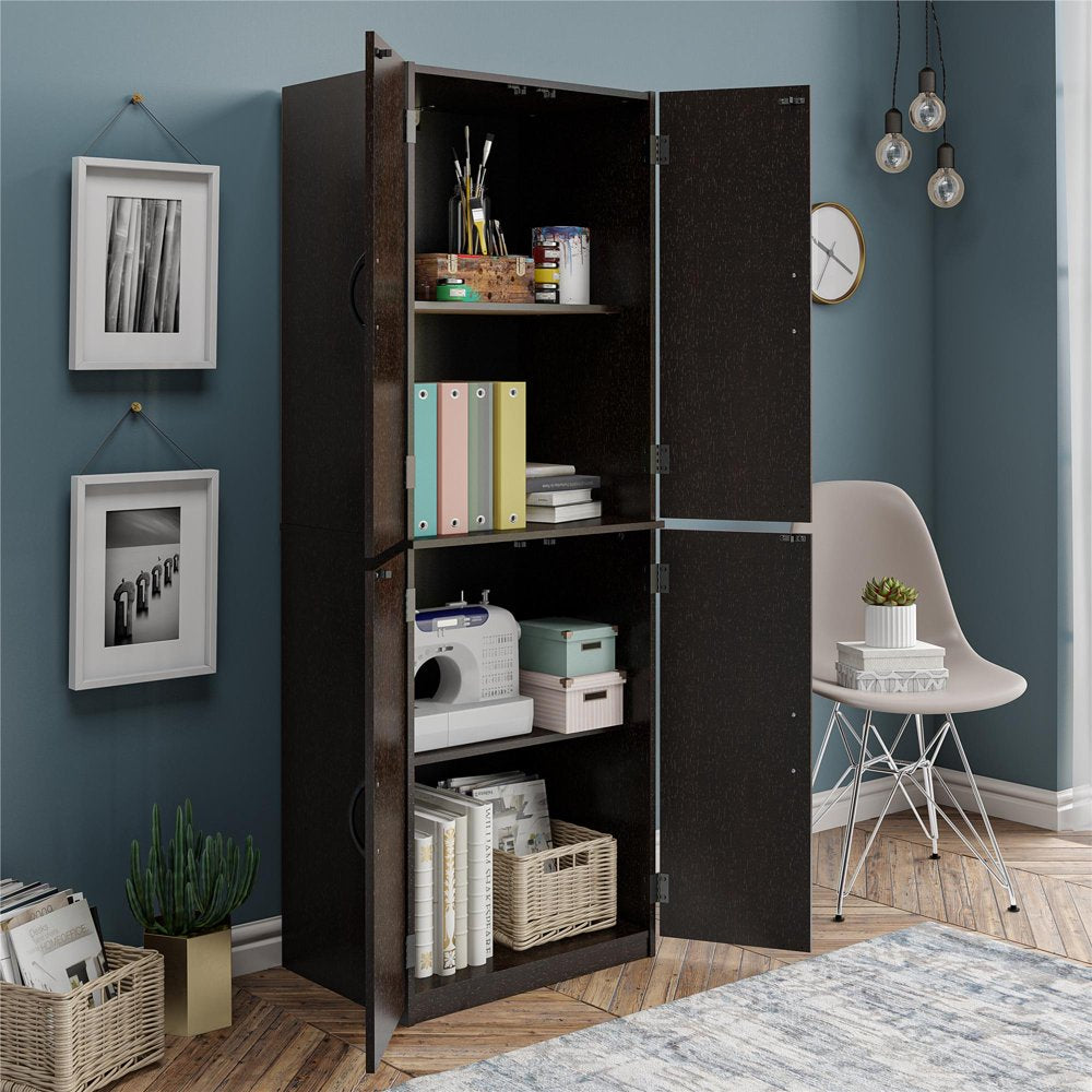 Mainstays 4-Door 5' Storage Cabinet, Dark Chocolate