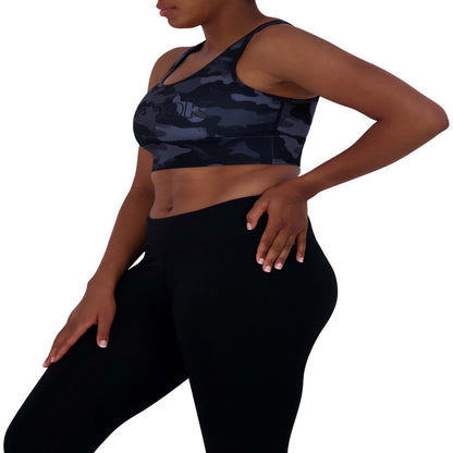 Reebok Women's Gravity Long Line Camo Print Sports Bra with Removable Cups