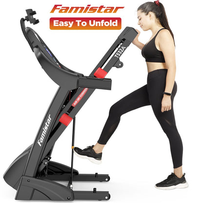 Famistar Clearance Folding Treadmill for Home with 15 Levels Auto Incline, 300LB Capcity, 10MPH Fast Speed Controls, Portable Treadmill Running Walking Machine, 4.5HP, Knee Strap Gift