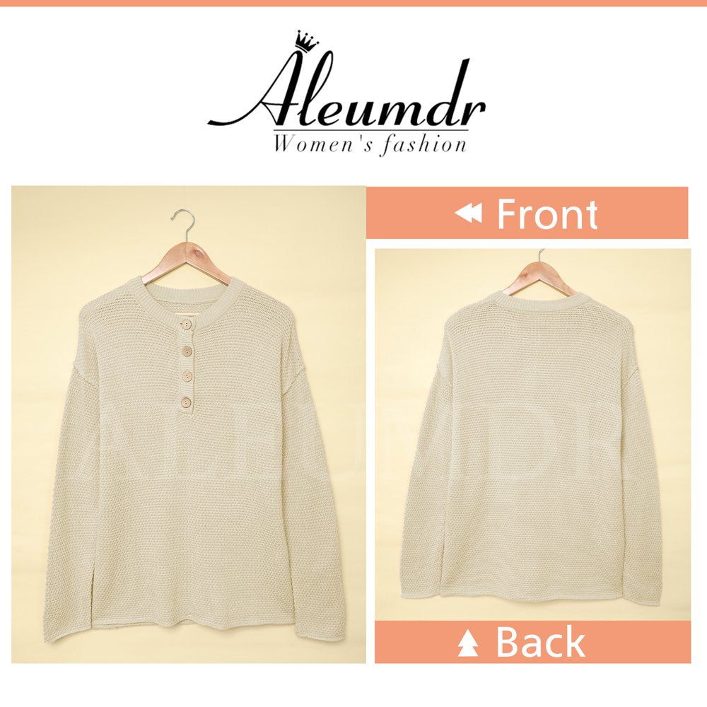 Aleumdr Women Button Neck Sweater Long Sleeve Chunky Oversized Fall Tunic Sweaters 16 18