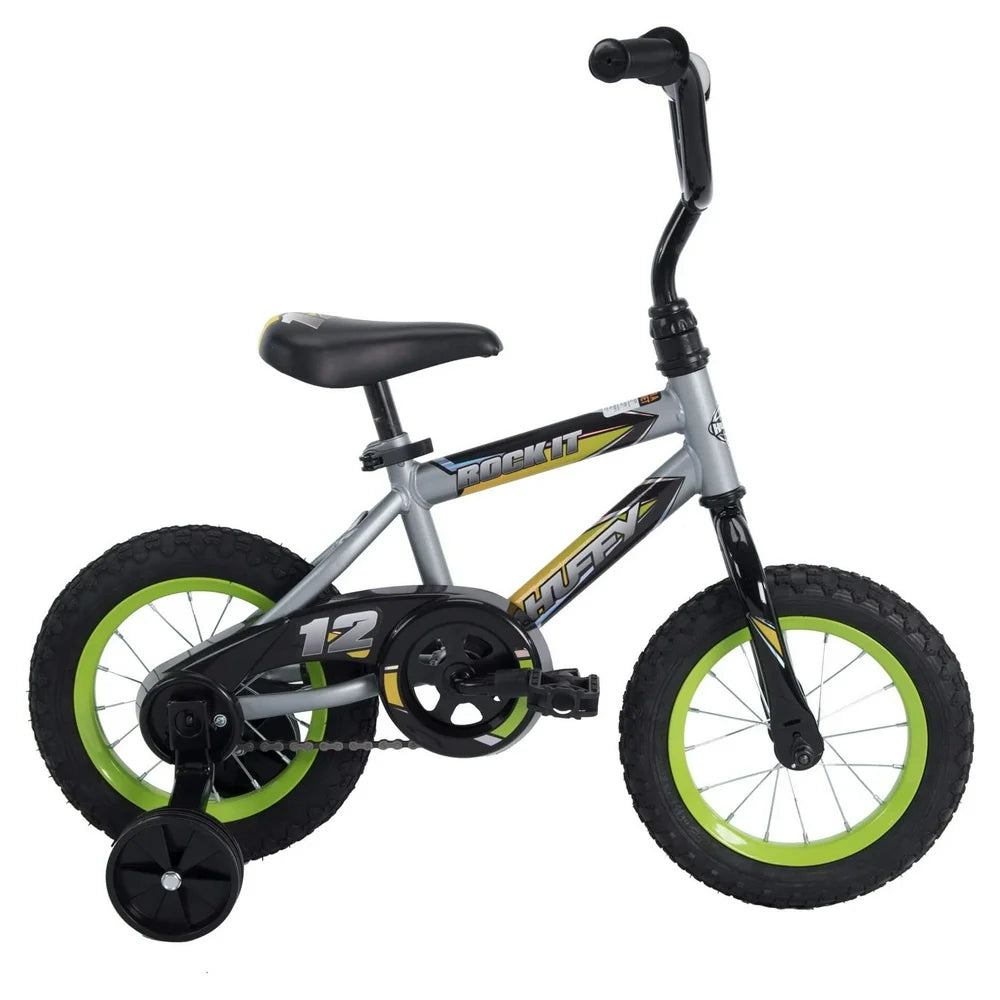 Huffy 12 in. Rock It Kids Bike, for Boys Ages 3 and up, Child, Grey Matte and Lime