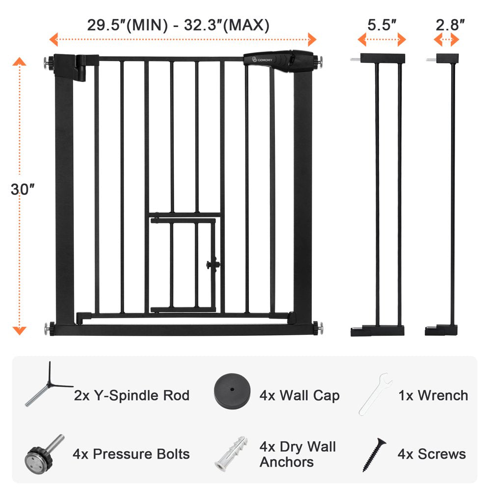 Baby Safety Gate 30"Tall 29.5''-40.5''Wide Doorway Baby Gate with Pet Door, Black