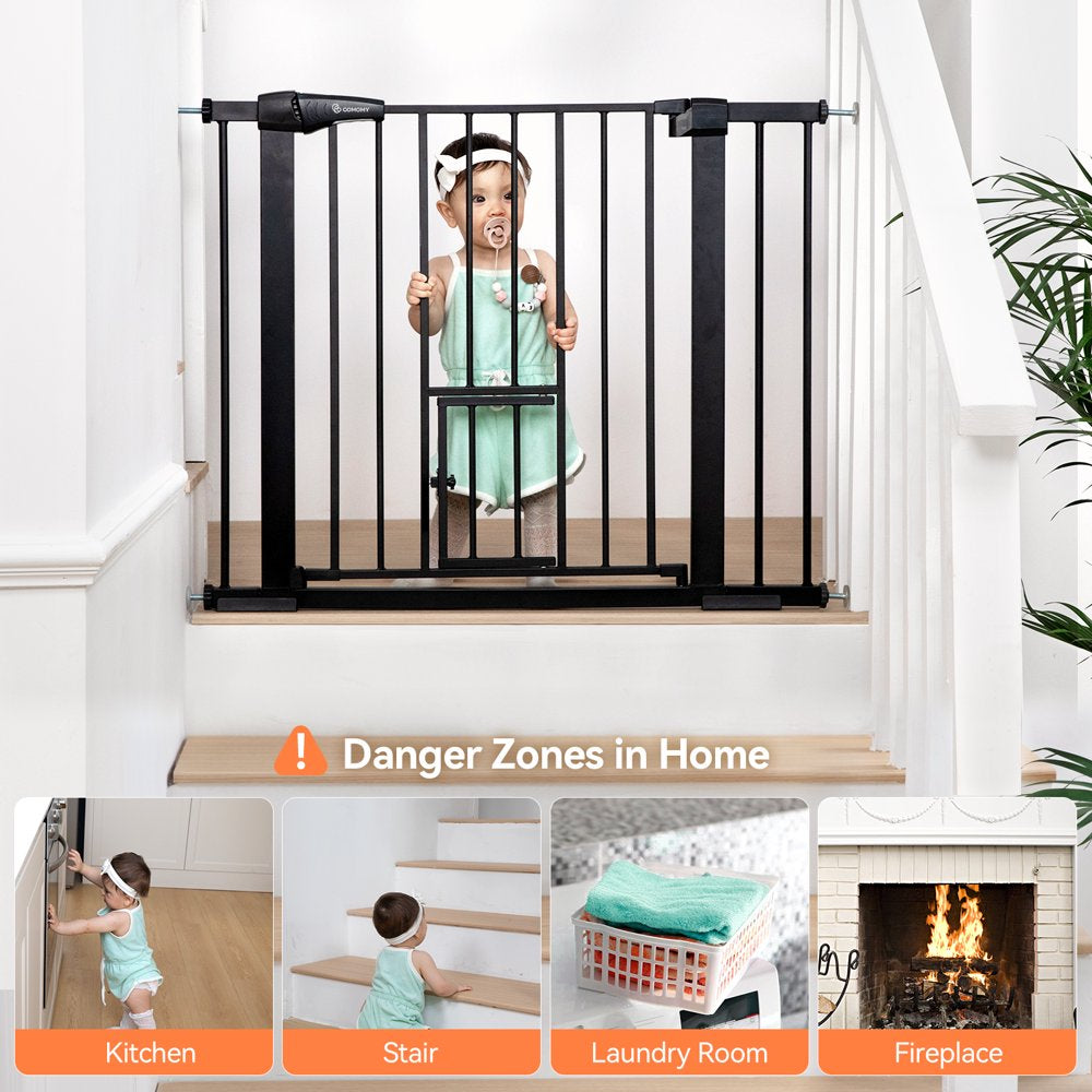 Baby Safety Gate 30"Tall 29.5''-40.5''Wide Doorway Baby Gate with Pet Door, Black