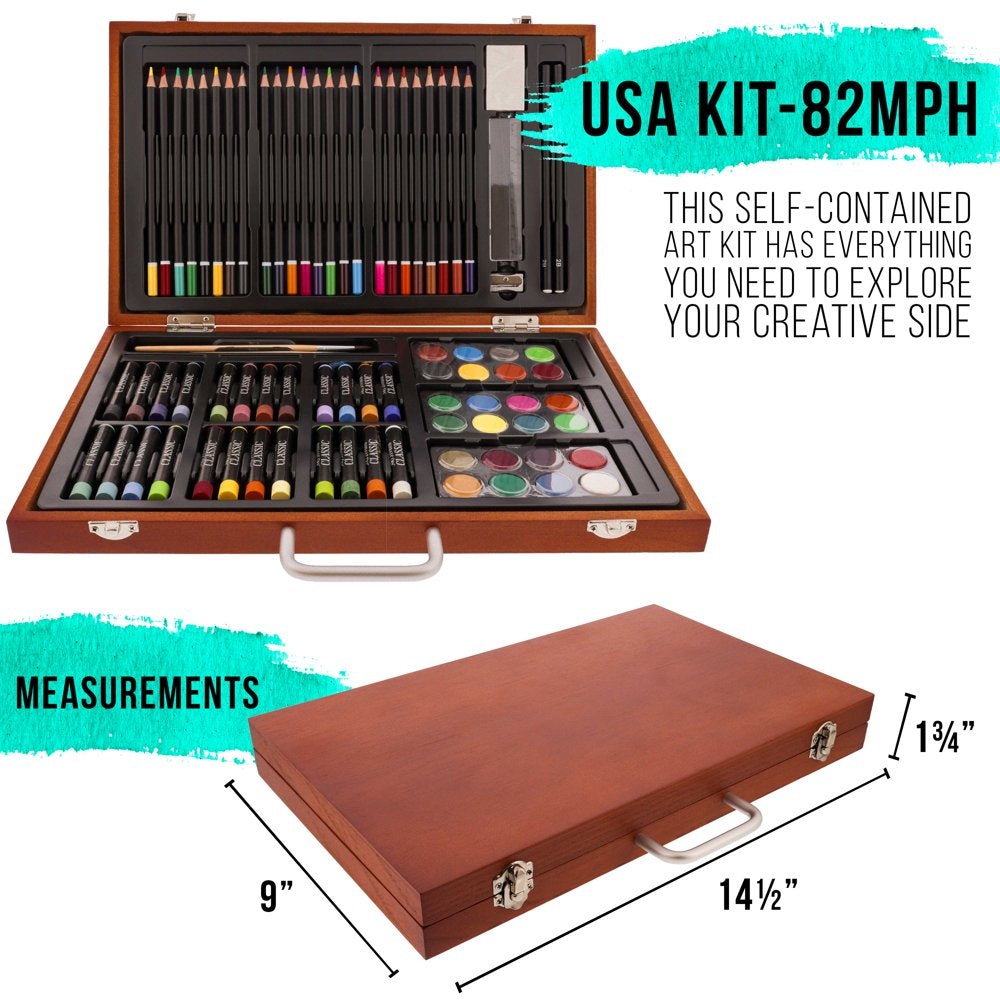 102-Piece Deluxe Art Creativity Set with Wooden Case - Artist Painting, Sketching and Drawing Set, 24 Watercolor Paint Colors, 17 Brushes, 24 Colored Pencils, Sketch & Painting Pads