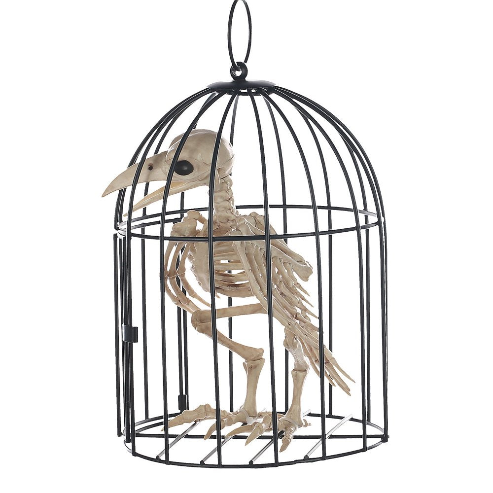 Halloween Express 9.5" Skeleton Crow in a Cage Halloween Decoration