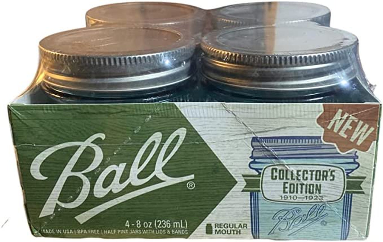 Ball Aqua Vintage Regular Mouth Half Pint Glass Mason Jars, 8 oz, 4 Pack