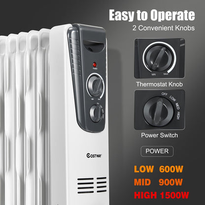 Costway 1500W Electric Oil Filled Radiator Space Heater 5.7 Fin Thermostat Room Radiant