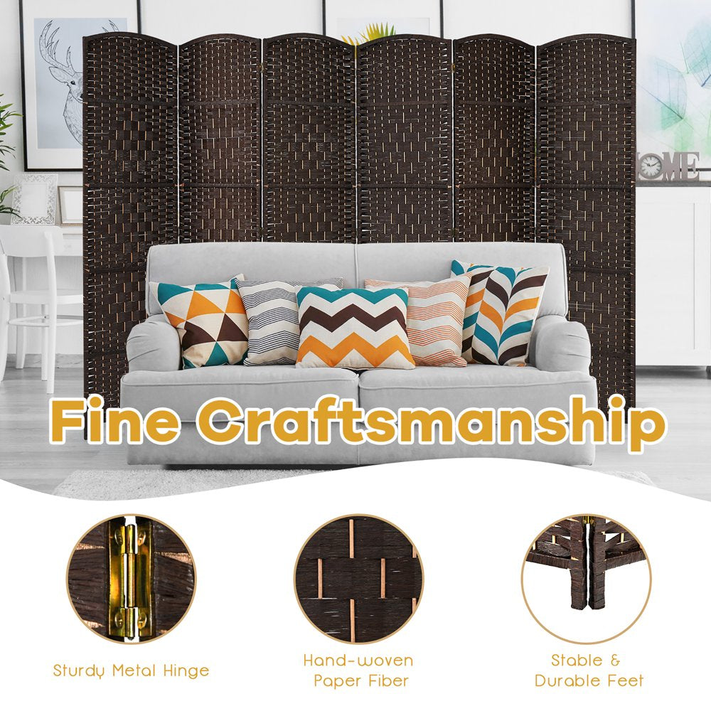 Costway 6-Panel Room Divider 6Ft Weave Fiber Folding Privacy Screen Brown