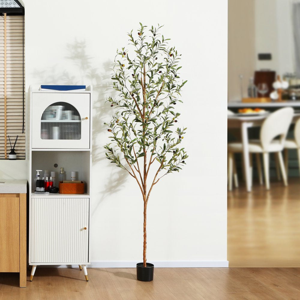 7 ft Artificial Olive Plants with Realistic Leaves and Natural Trunk, Silk Fake Potted Tree with Wood Branches and Fruits, Faux Olive Tree for Office Home Decor