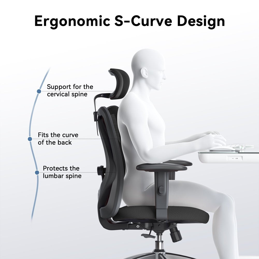 SIHOO Ergonomic Office Chair, Mesh Computer Desk Chair with Adjustable Lumbar Support, High Back chair for big and tall, Black