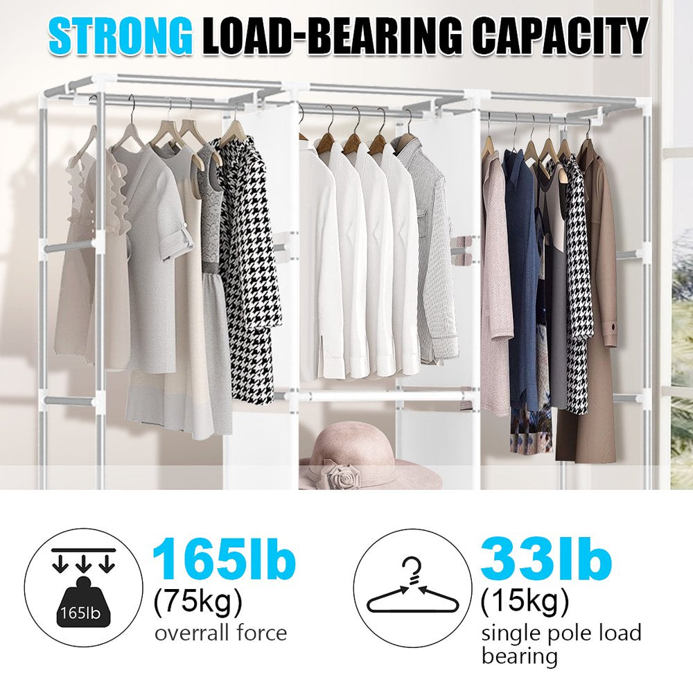 Clothes Organizer with 3 Hanging Rod Closet Organizer with Shelf Portable Closet with Cover Clothes Rack Standing Closet Clothes Storage Wardrobe Garment Cabinet 50x17x67inch