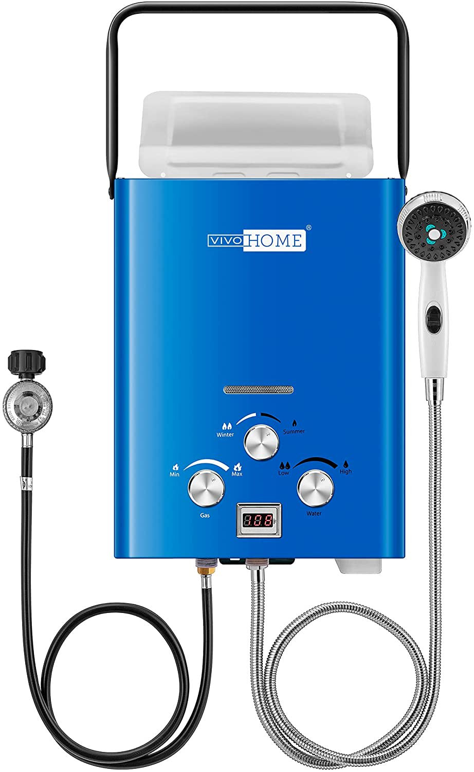 VIVOHOME Portable Propane Tankless Water Heater, 1.6GPM 6L RV Tankless Automotive Water Heater with Display, Blue