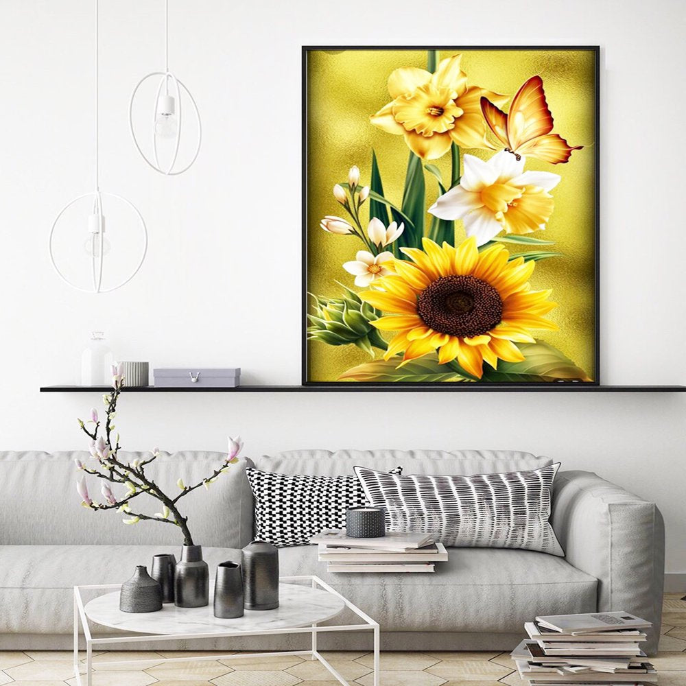 Sunflowers Diamond Painting Kits for Adults Beginners, 5D DIY Butterfly Diamond Art Kits Crafts, Flower Diamond dots Gem Art,Home Wall Decor 12 X 16 Inch