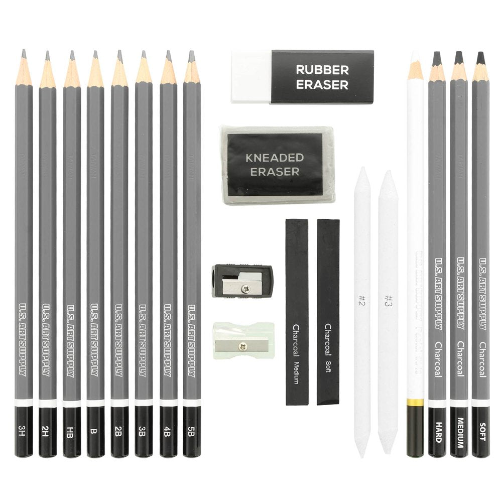 20 Piece Artist Drawing & Sketching Set with Pencils, Charcoal, Stumps & More