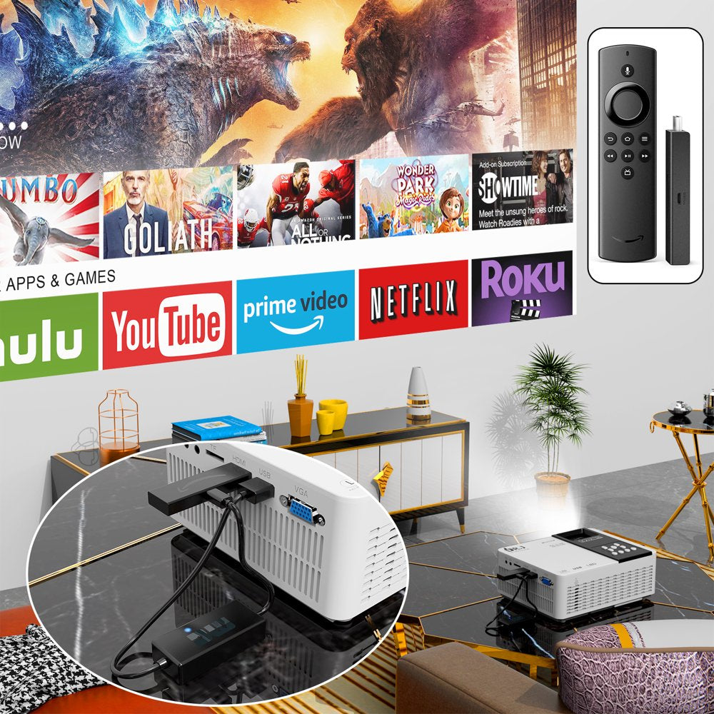 Portable 5G Wifi Projector with Bluetooth 5.1, 9000 Lumens HD Movie Projector, 1080P 250'' Display Supported