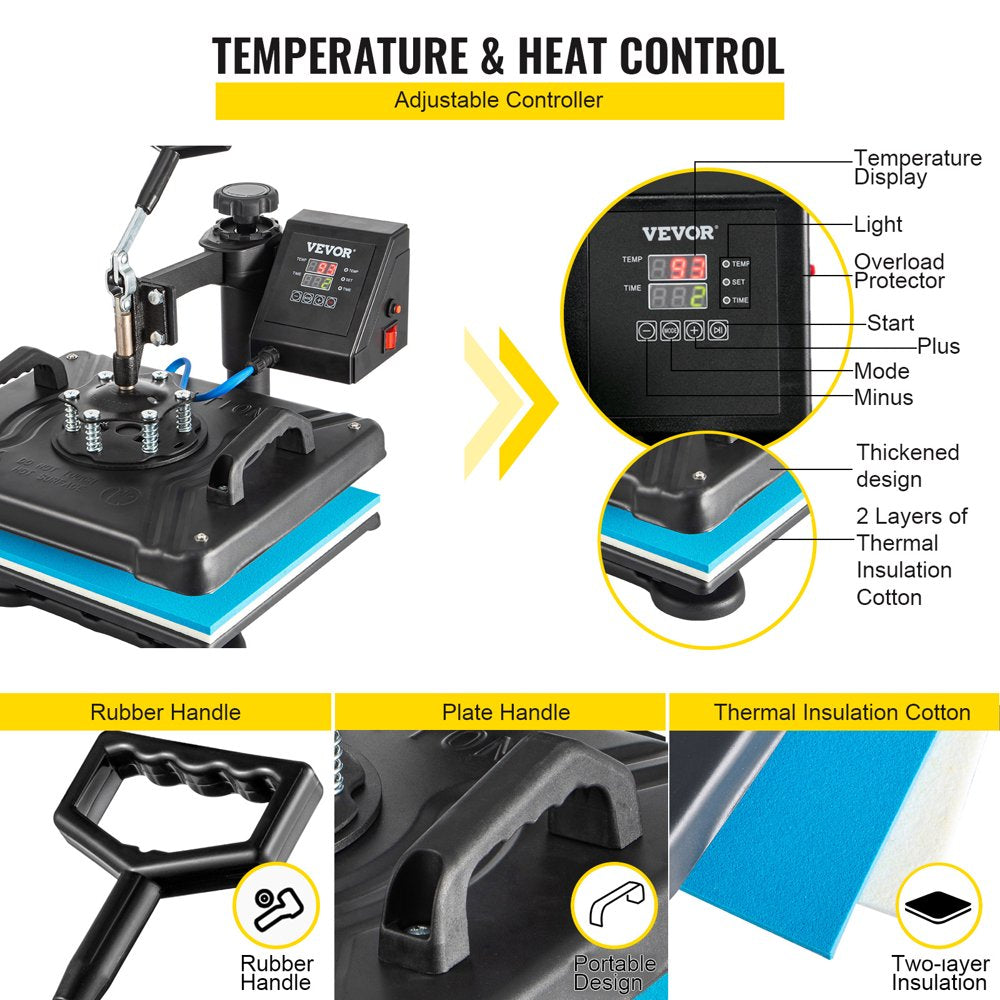 VEVOR 5 in 1 Heat Press Heat Press Machine Digital Multifunctional Sublimation T-Shirt Heat Press Machine for T Shirts Hat Mug Cap Plate