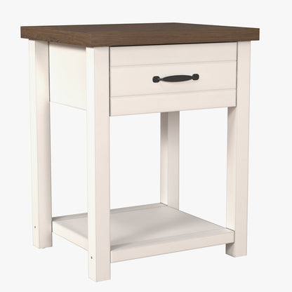 Hillsdale Lancaster Farmhouse Oak Top 1 Drawer Nightstand, Set of 2, Ivory