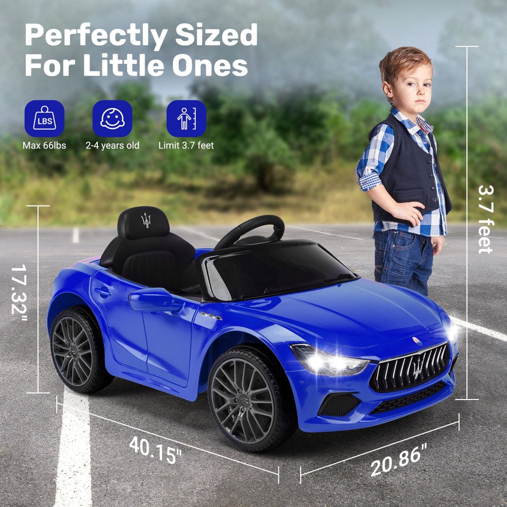 TOKTOO 12V Maserati Licensed Kids Ride-on Car w/ Remote Control, Music Player, Openable Doors-Blue