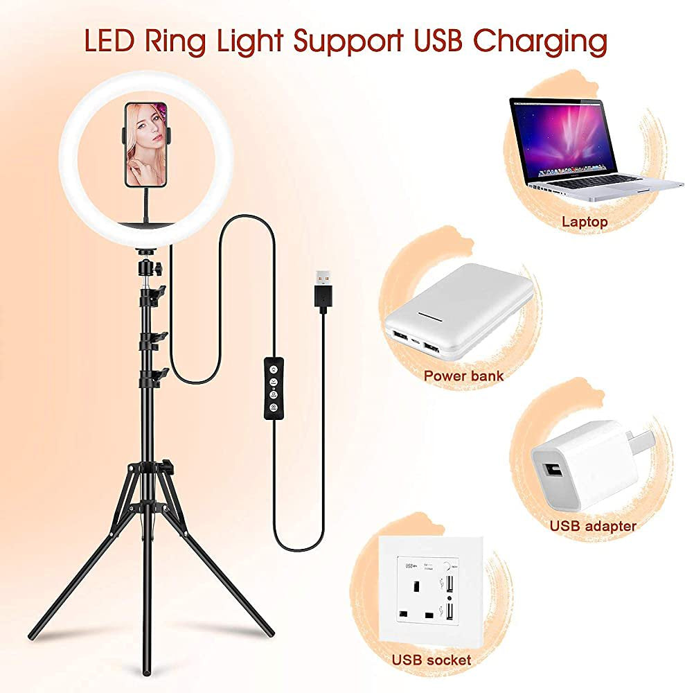 12" LED RGB Selfie Ring Light w/ Mini & Extendable Tripod Stand & Phone Holder 10 Brightness Level 26 Light Modes Dimmable Ringlight for Beauty Makeup Live Streaming YouTube Video Photography Shooting