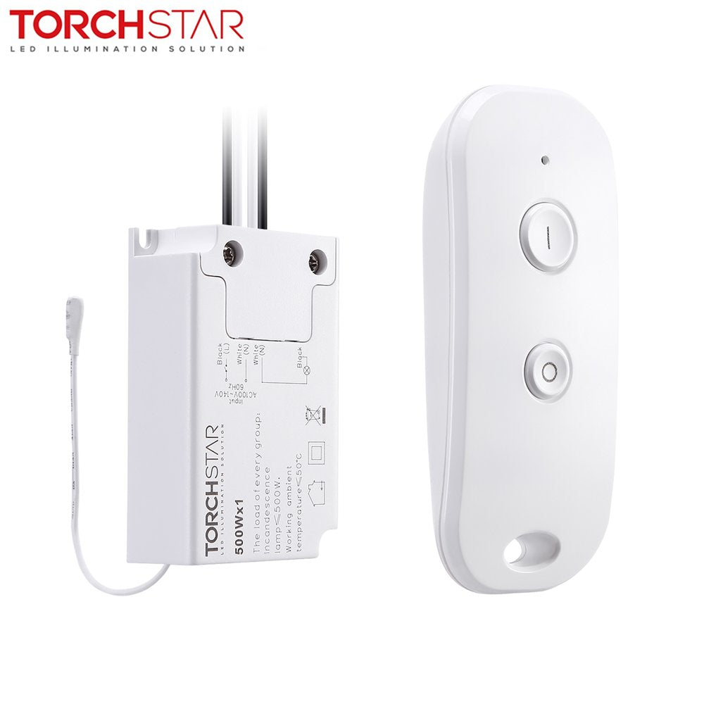 TORCHSTAR Wireless Light Switch and Receiver Kit, Simple Remote Control, On/Off No Wire Switch for Tungsten, Incandescent, Filament, LED Lights, Lamps, Signal Works up to 100ft RF Range