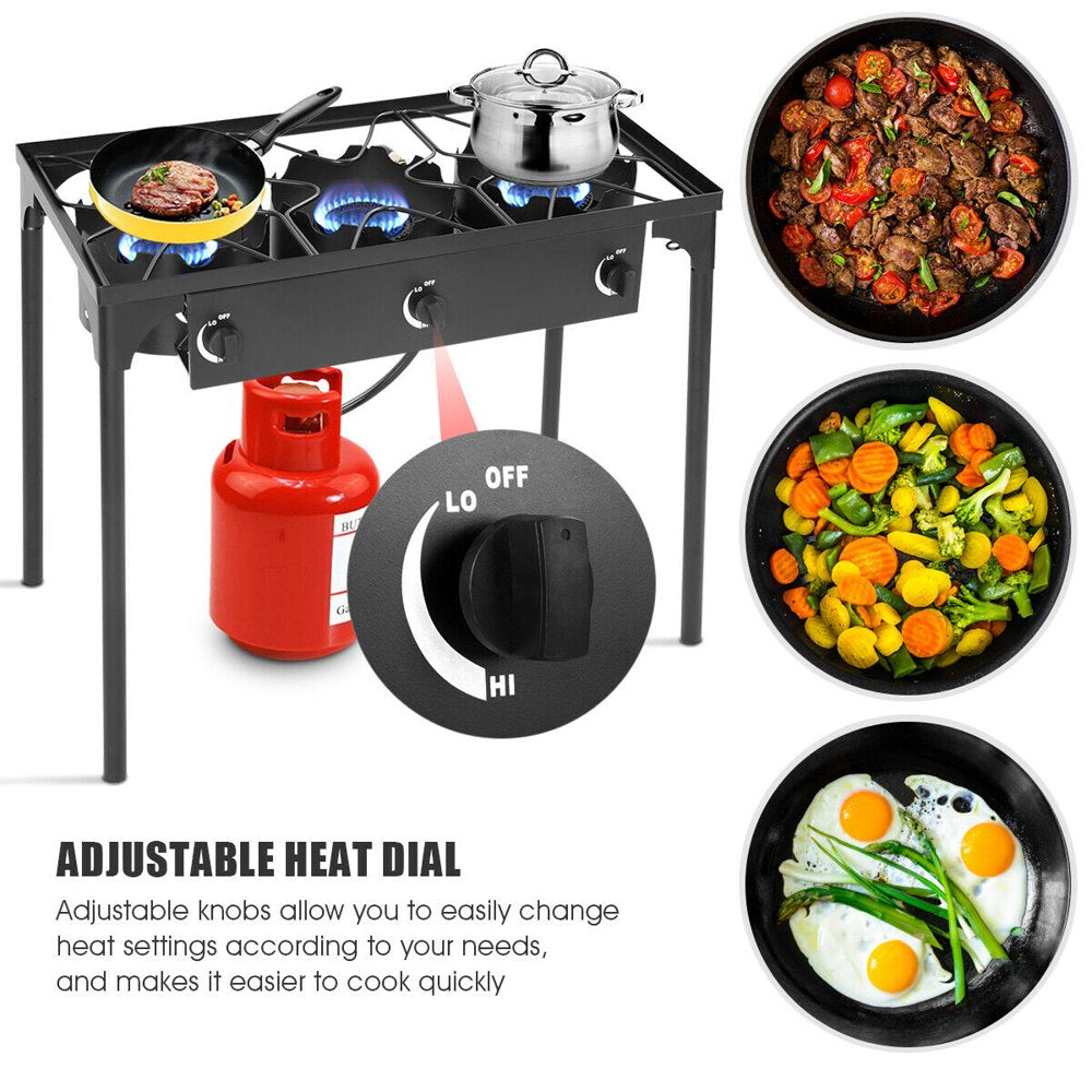 Goplus Portable Propane 225,000-BTU 3 Burner Gas Cooker Outdoor Camp Stove BBQ