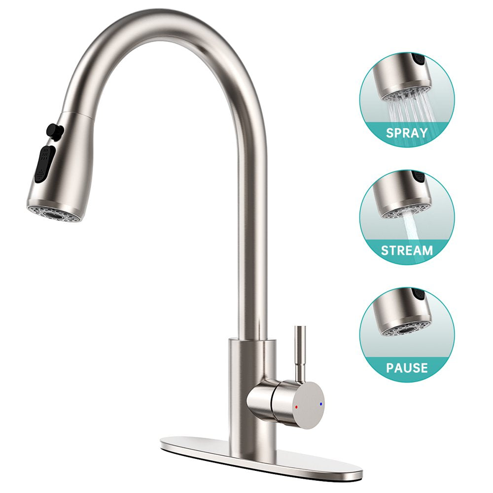 Kitchen Sink Faucets with Pull down Sprayer, High Arc Single Handle with Water Lines