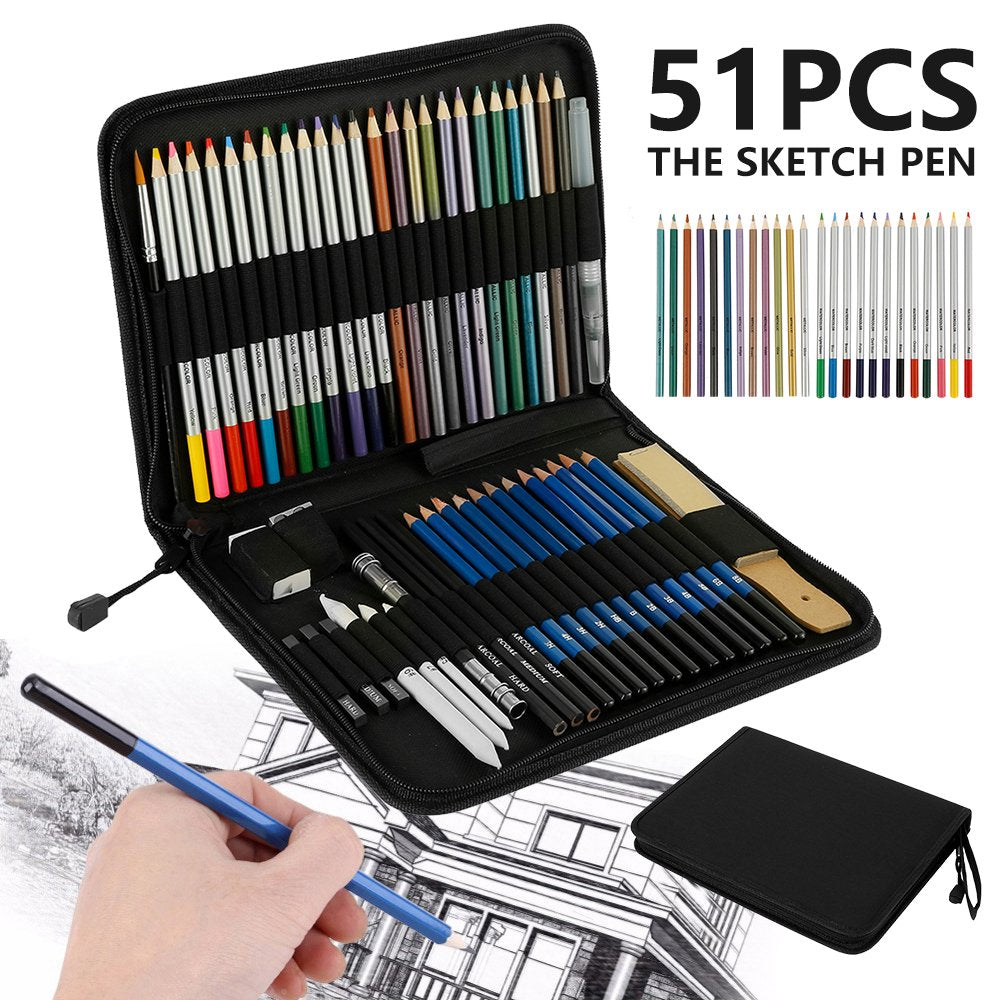 51 Pcs Drawing Set Sketching Kit, Pro Art Supplies Wood Pencil Sketching Pencils Art Sketch Painting Supplies for Artists Beginners Adults