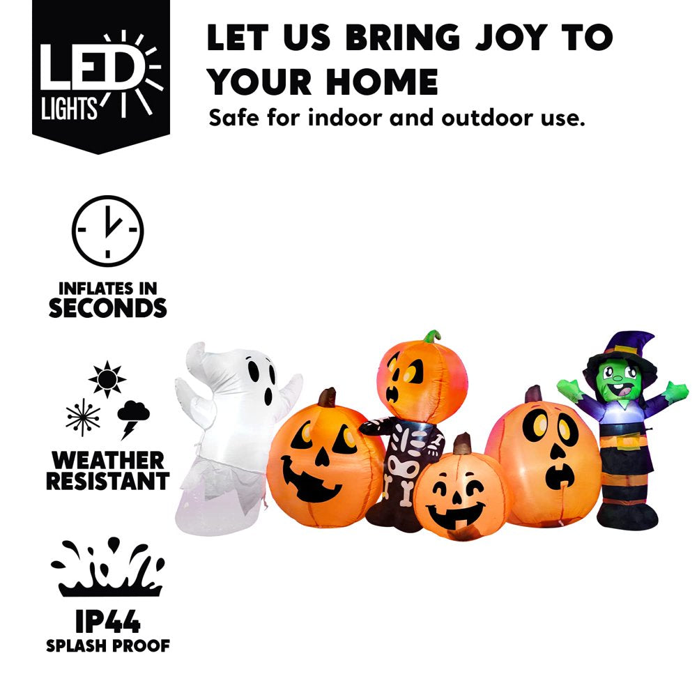 8 ft Long Three Halloween Characters and Pumpkin Patch Halloween Inflatable Yard Decoration