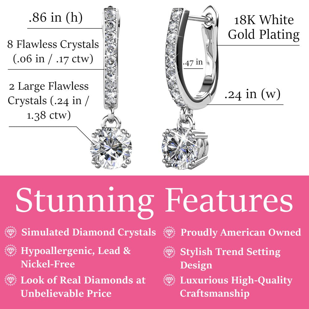  18k White Gold Plated Dangling Earrings with Swarovski Crystals, Solitaire Crystal Dangle Earrings, Best Silver Drop Earrings for Women, Horseshoe Shape