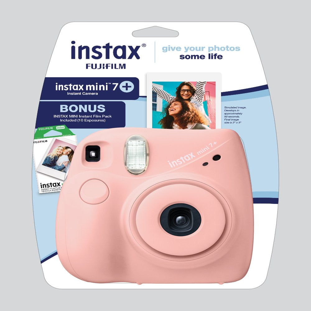 Fujifilm INSTAX Mini 7+ Exclusive Blister Bundle with Bonus Pack of Film (10-pack Mini Film), Light Pink