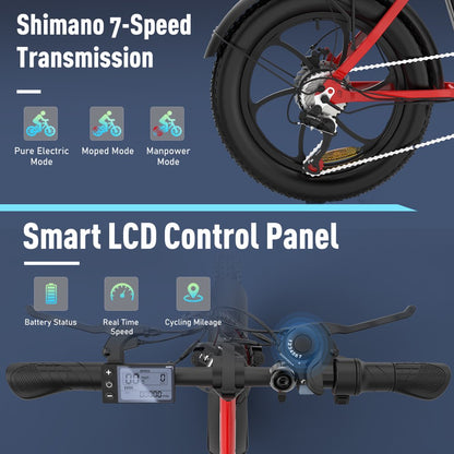 COLORWAY 500W Electric bicycles, 20x3.0in Fat Tire Eleictric Bike, 11.2Ah/36V E-Bike, 7-SHIMANO 19.9MPH Bicycle for Teenager and Adults-BK6M